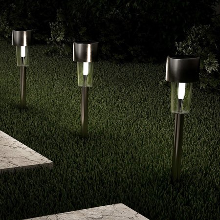 PURE GARDEN 12.2 Stainless Steel Outdoor Solar Path Lights, Silver, 12PK 50-LG1067